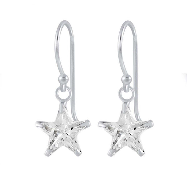 925 Sterling Silver Star 8mm CZ Stone Drop Earrings For Kids, Teens - Forever Kids Jewelry