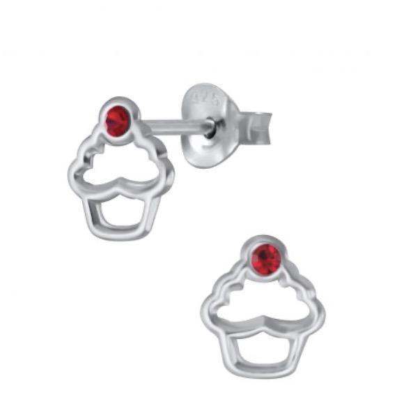 925 Sterling Silver Cupcake Crystal Stone Push Back Earrings for Teens, Kids - Forever Kids Jewelry