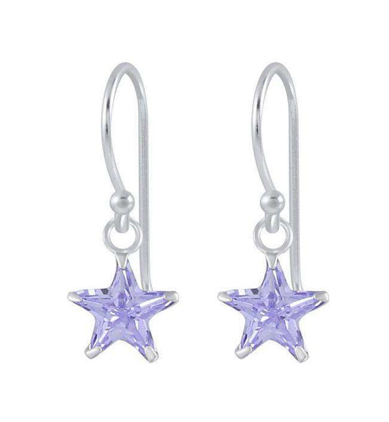 925 Sterling Silver Star 6 mm CZ Stone Drop Earrings For Kids, Teens - Forever Kids Jewelry