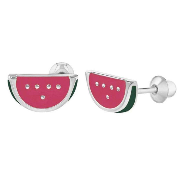 925 Sterling Silver Watermelon Enamel Screw Back Earrings For Toddlers, Kids, Teens - Forever Kids Jewelry