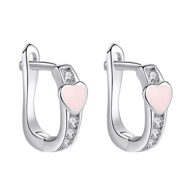 925 Sterling Silver Hearts CZ Stones Red Pink Enamel Huggie Hoop Earrings For Baby, Kids, Girls - Forever Kids Jewelry