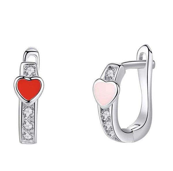 925 Sterling Silver Hearts CZ Stones Red Pink Enamel Huggie Hoop Earrings For Baby, Kids, Girls - Forever Kids Jewelry