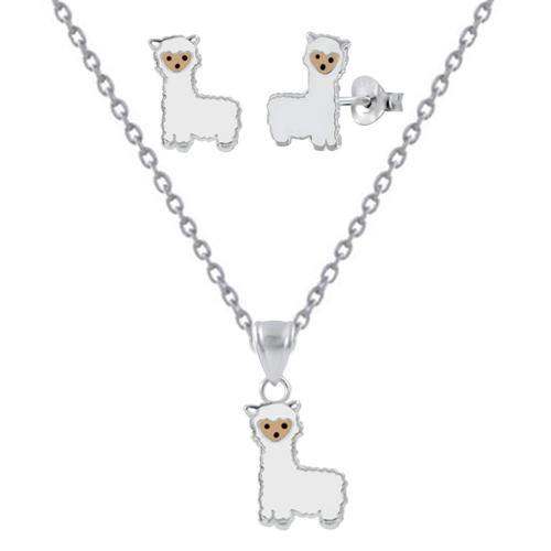 925 Sterling Silver Llama Push Back Earrings and Necklace Set For Kids and Teens - Forever Kids Jewelry