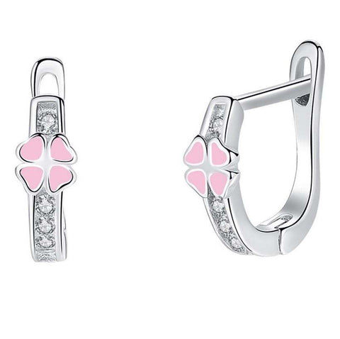 925 Sterling Silver Flower CZ Stones Pink Enamel Huggie Hoop Earrings For Baby, Kids, Girls - Forever Kids Jewelry