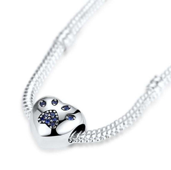925 Sterling Silver Paw Print Heart Blue CZ Stones - Forever Kids Jewelry