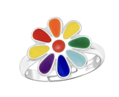 925 Sterling Silver Flower Multicolour Enamel Ring For Toddlers ,Kids - Forever Kids Jewelry
