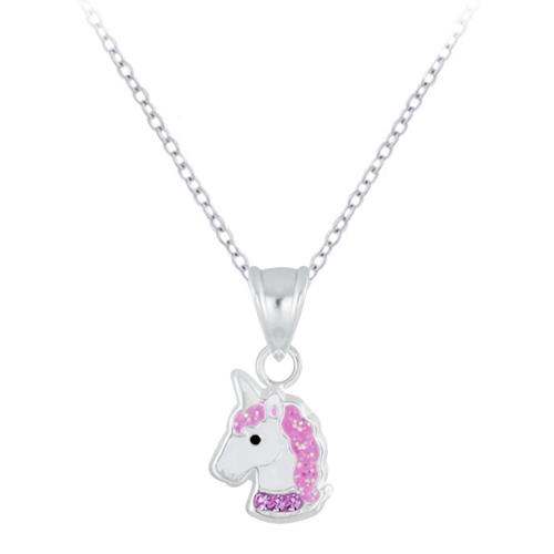 925 Sterling Silver Glitter Hair Enamel Crystal Stones Necklace For Kids, Teens - Forever Kids Jewelry